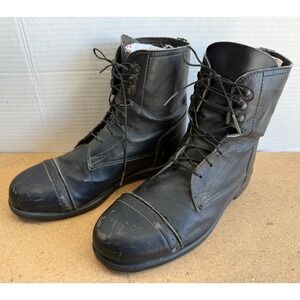 VTG Women's Sz 6.5 Black Military Leather Boots Combat